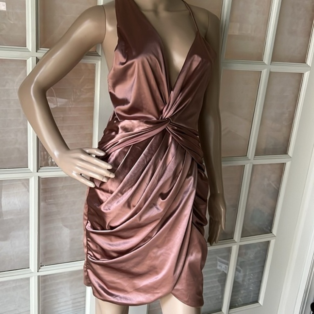 Shop17 gorgeous mauve pink silky draped Mini Dress
